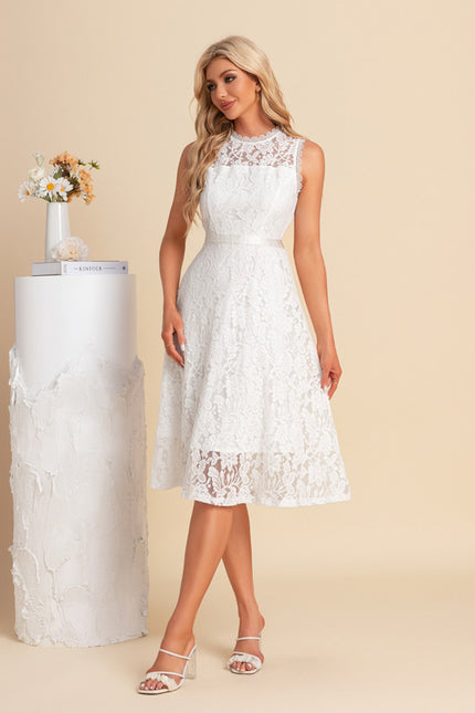 Robe Chic Midi Dentelle Blanche - gallery 4