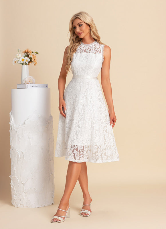 Robe Chic Midi Dentelle Blanche - gallery 4
