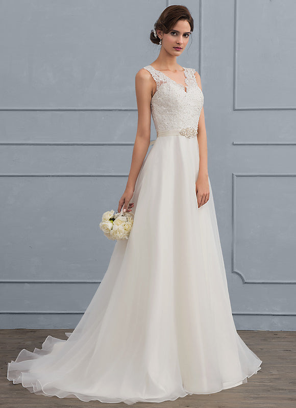 Robe Chic Blanche En Dentelle Traîne - gallery 3