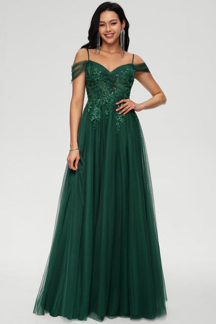 Robe Chic Vert Émeraude Tulle Paillettes - gallery 3