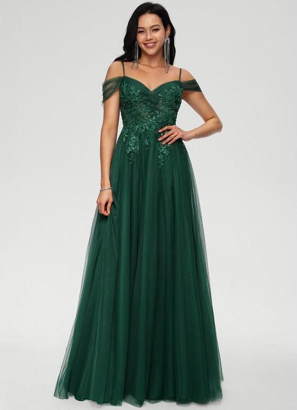 Robe Chic Vert Émeraude Tulle Paillettes - gallery 3