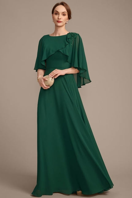 Robe Chic Verte Mousseline Avec Dentelle - gallery 4