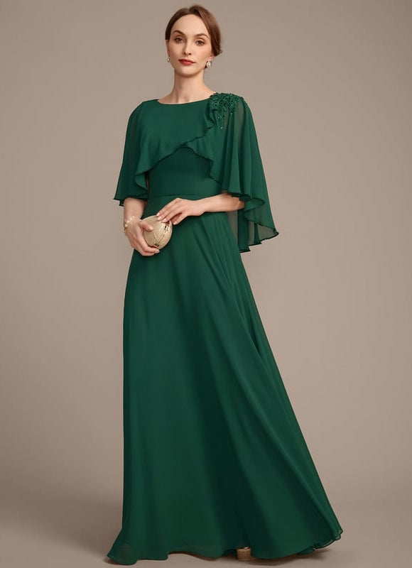 Robe Chic Verte Mousseline Avec Dentelle - gallery 4