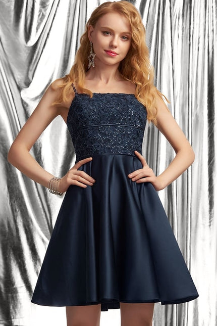 Robe Chic Marine Satinée Élégante - gallery 1