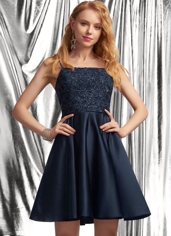 Robe Chic Marine Satinée Élégante - gallery 1
