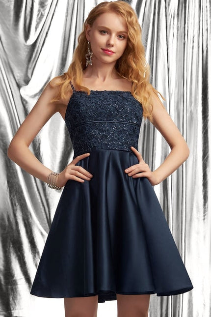 Robe Chic Marine Satinée Élégante - gallery 1