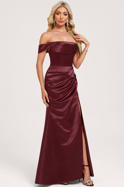 Robe Chic Satin Bordeaux Ajustée - gallery 2