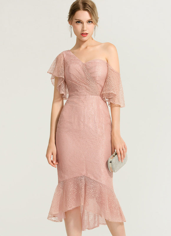 Robe Chic Rose Pâle Dentelle Décolleté