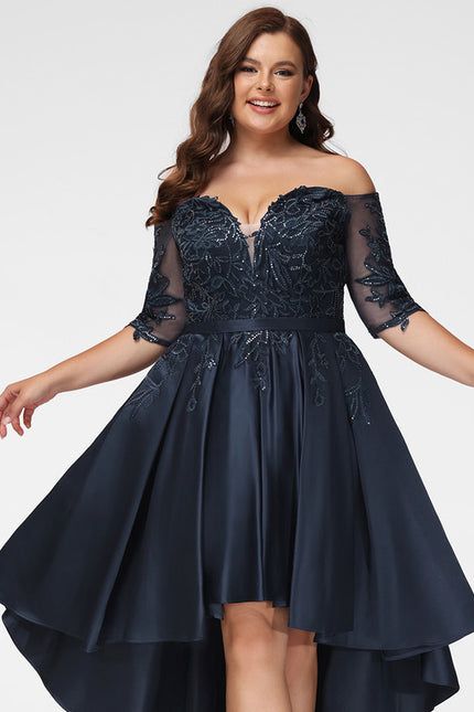 Robe Chic Bleu Marine Satin Asymétrique - gallery 8