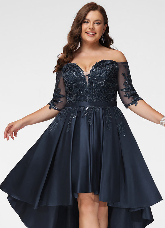 Robe Chic Bleu Marine Satin Asymétrique - gallery 8