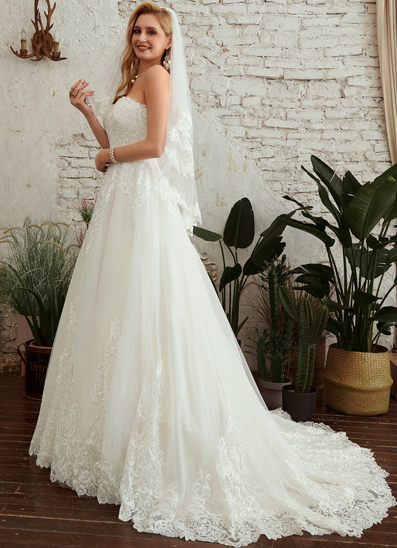 Robe Chic Blanche En Tulle Dentelle - gallery 3
