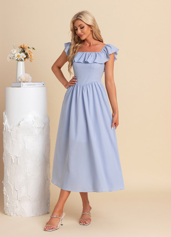Robe Chic Bleu Ciel Évasée - gallery 7