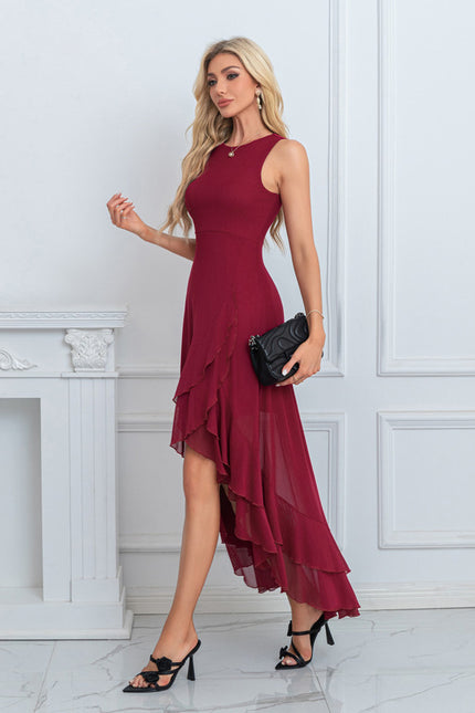 Robe Chic Maxi Volants Bordeaux - gallery 2