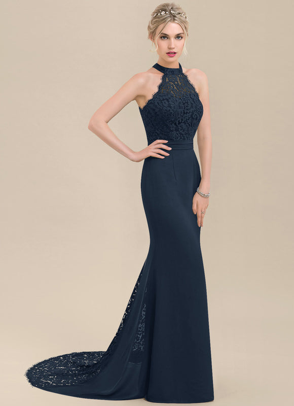 Robe Chic Bleu Marine Dentelle Traîne - gallery 2