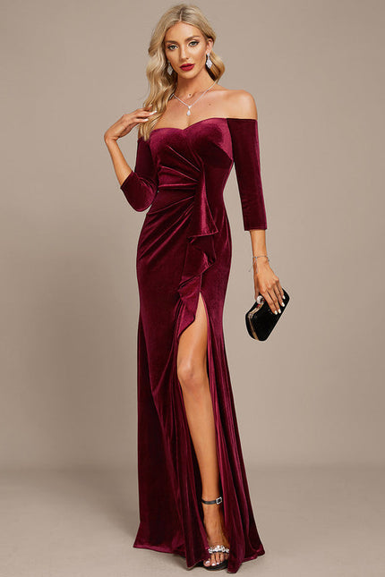 Robe Chic Velours Bordeaux Élégant