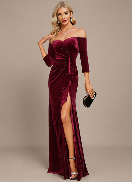 Robe Chic Velours Bordeaux Élégant