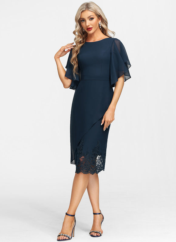 Robe Chic Bleu Marine Avec Dentelle - gallery 2