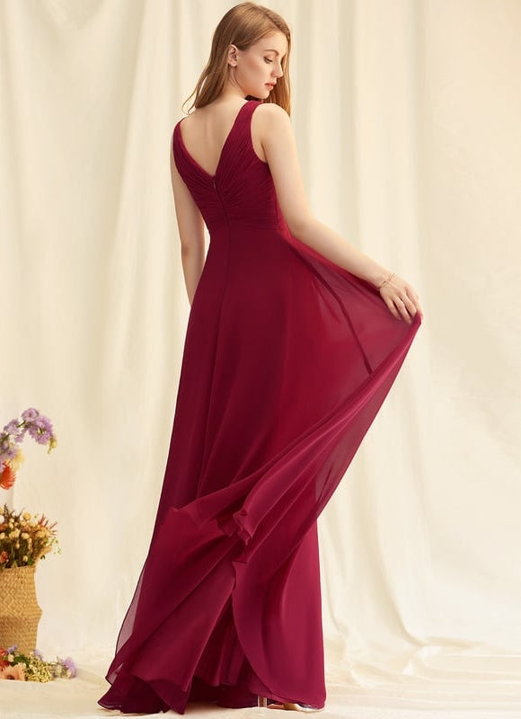 Robe Chic Longue Bordeaux Plissée - gallery 4
