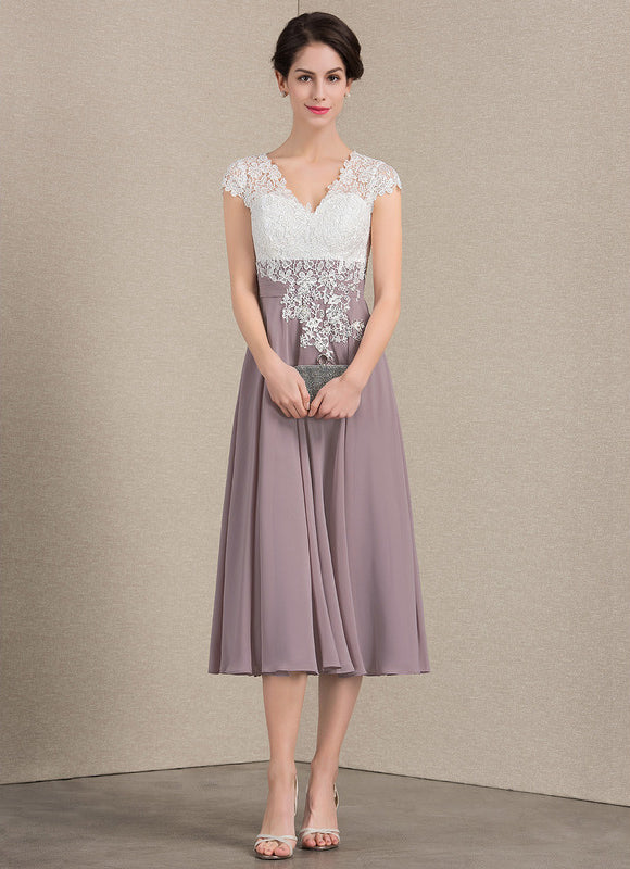 Robe Chic Violet Trapèze Dentelle Paillettes - gallery 2