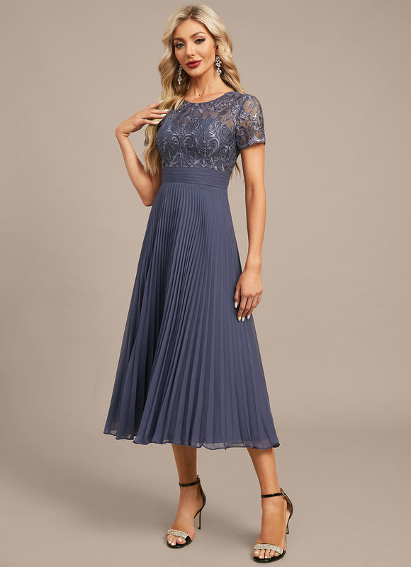 Robe Chic Élégance Plissée Bleu - gallery 4