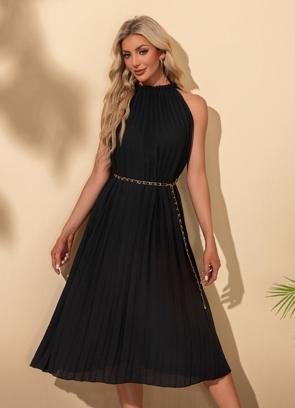 Robe Chic Plissée Noire Élégante - gallery 1