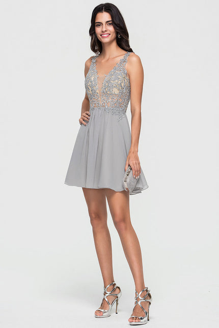 Robe Chic Gris Poudré Élégant - gallery 3