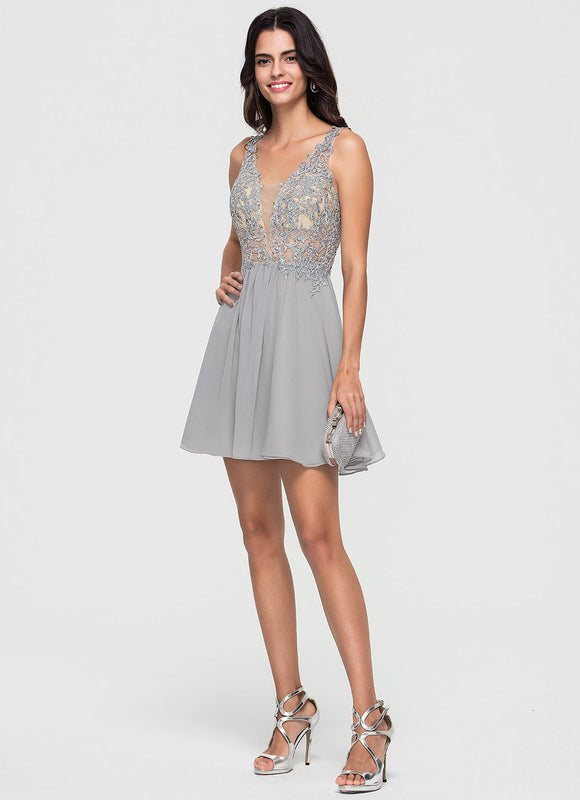Robe Chic Gris Poudré Élégant - gallery 3