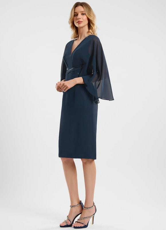 Robe Chic Bleu Nuit Mousseline Perles - gallery 3