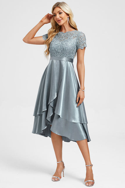 Robe Chic Asymétrique Satinée Bleu