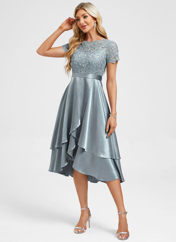 Robe Chic Asymétrique Satinée Bleu