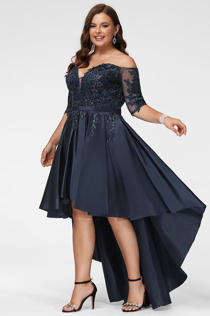Robe Chic Bleu Marine Satin Asymétrique - gallery 6