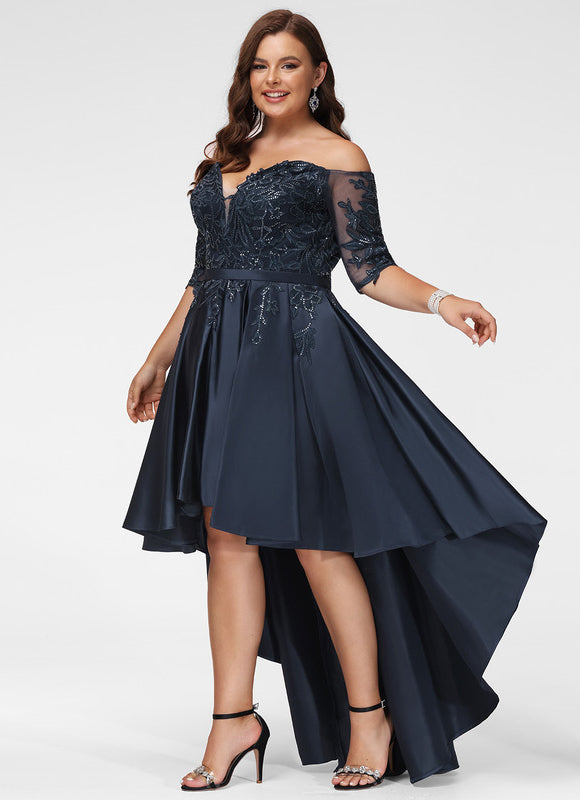 Robe Chic Bleu Marine Satin Asymétrique - gallery 6
