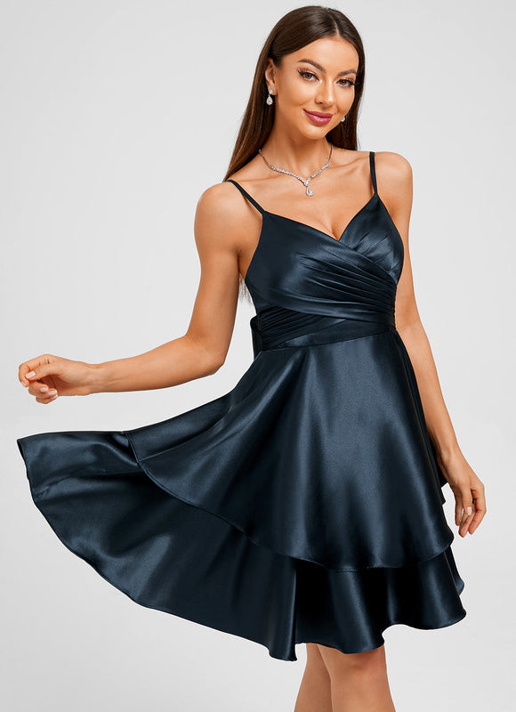 Robe Chic Satin Bleu Vif - gallery 3