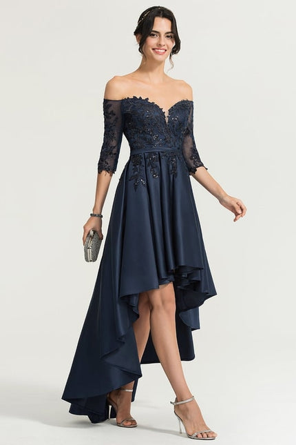 Robe Chic Bleu Marine Satin Asymétrique - gallery 1