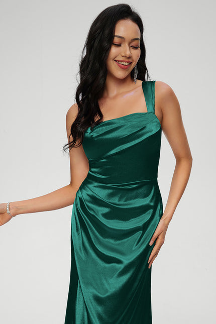 Robe Chic Verte Satinée Longue Ras Du Sol - gallery 3