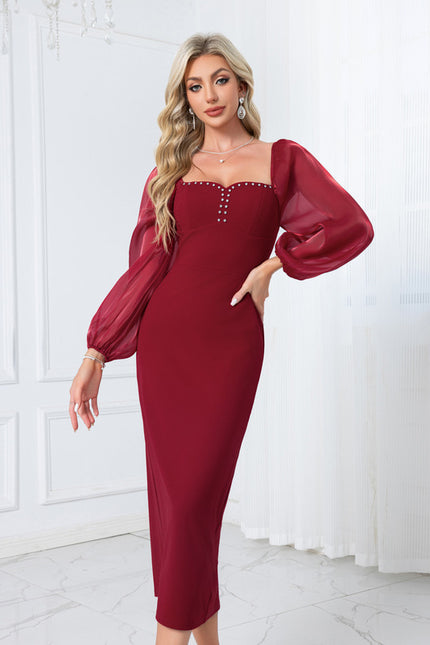 Robe Chic Bordeaux À Manches Ballons - gallery 3