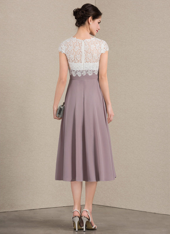 Robe Chic Violet Trapèze Dentelle Paillettes - gallery 4