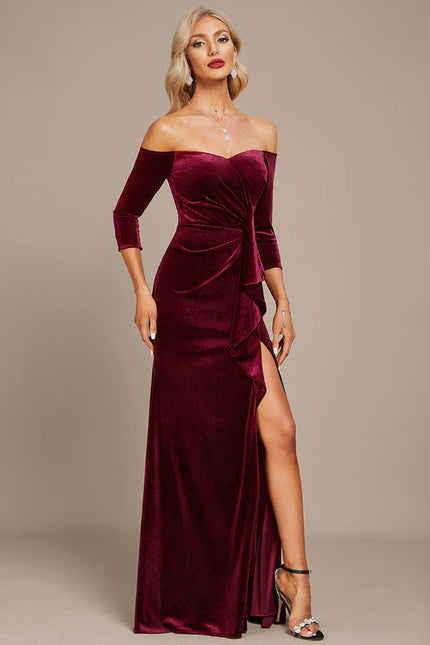 Robe Chic Velours Bordeaux Élégant - gallery 5