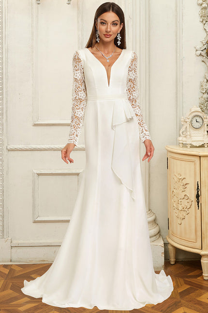 Robe Chic Blanche Dentelle Col V - gallery 5
