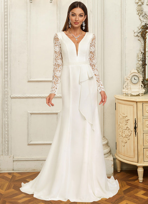 Robe Chic Blanche Dentelle Col V - gallery 5