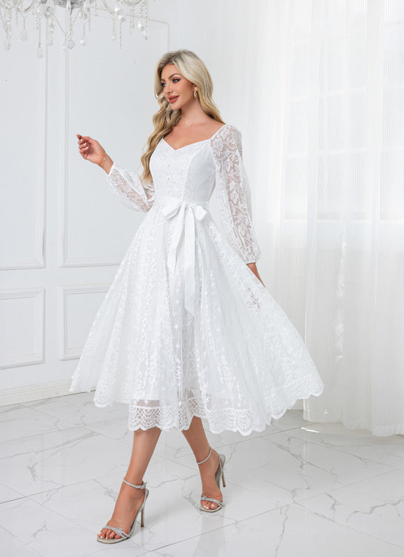 Robe Chic Midi Dentelle Élégante - gallery 4