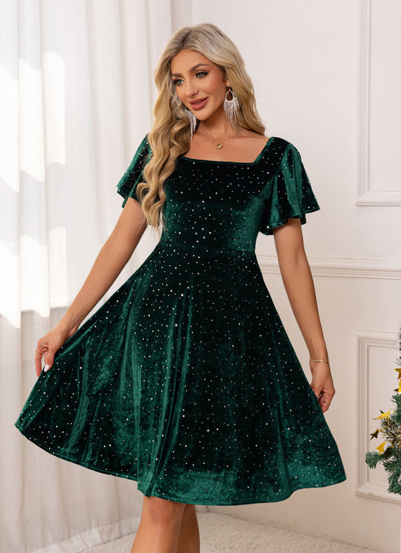 Robe Chic Velours Émeraude Scintillant