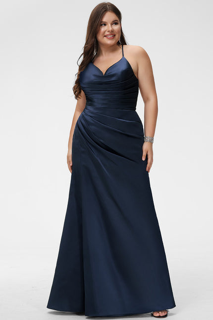 Robe Chic Bleu Nuit Satin Longueur Maxi - gallery 5