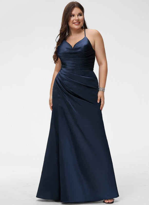Robe Chic Bleu Nuit Satin Longueur Maxi - gallery 5