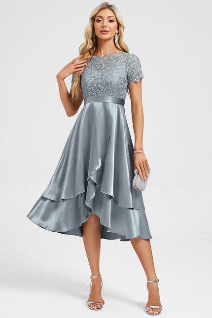Robe Chic Asymétrique Satinée Bleu - gallery 1