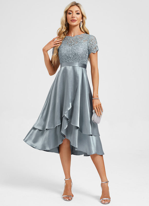 Robe Chic Asymétrique Satinée Bleu - gallery 1
