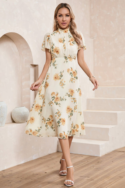 Robe Chic Midi Fleurie Écrue - gallery 6