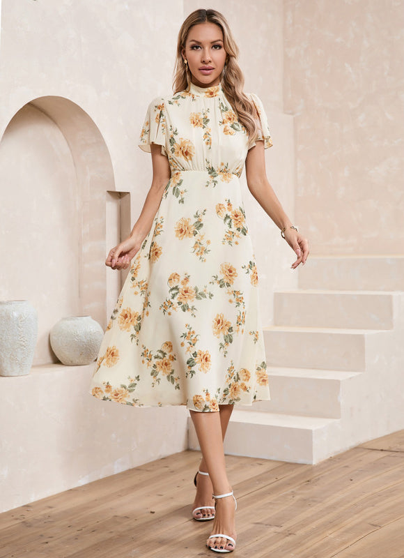 Robe Chic Midi Fleurie Écrue - gallery 6