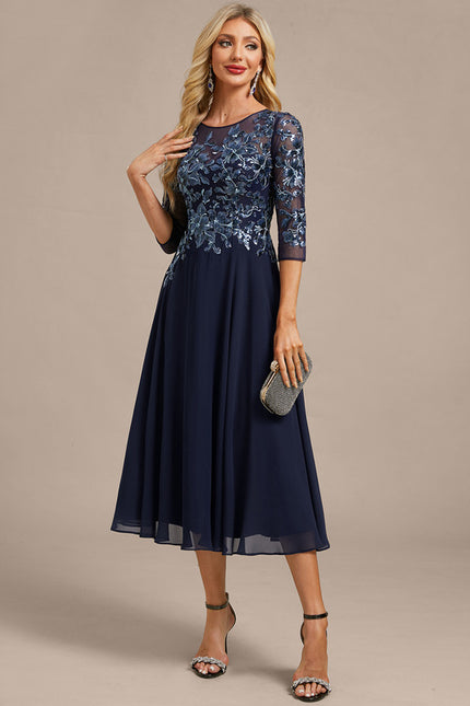 Robe Chic Fluide Brodée Marine - gallery 2