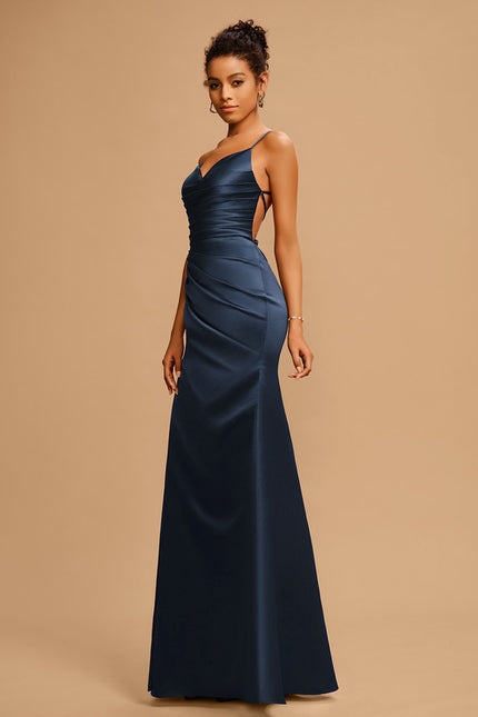 Robe Chic Bleu Nuit Satin Longueur Maxi - gallery 3